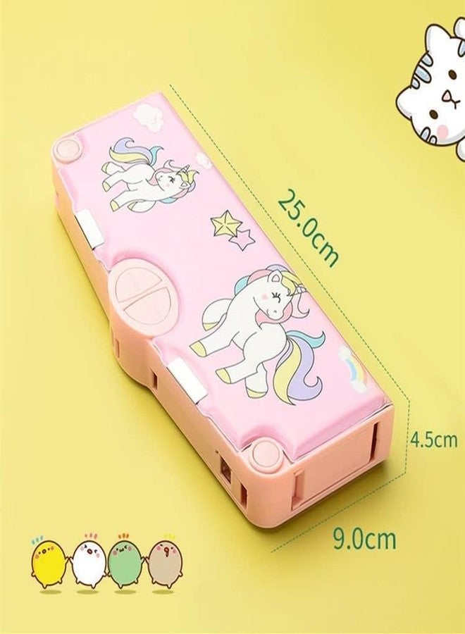 Parshya Plastic Multifunctional Cute School Pencil Box,Unicorn Compass Box For Boys,Geometry Pencil Box For Kids With Inbuilt Scissor,Ruler,Eraser & Sharpener,Magnetic Pencil Box (Multicolor) - Image 4